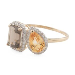 GEMOLIO 14kt Gold Citrine And Smokey Quartz Fancy Ring